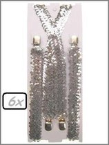 6x Bretels pailletten zilver - bretel kerst oud en nieuw carnaval thema feest glitter en glamour paillet