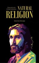Boekomslag 'Dialogues Concerning Natural Religion' van David Hume, met een kleurrijk portret van Jezus.
