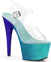 Pleaser Sandaal met enkelband, Paaldans schoenen -36 Shoes- ADORE-708OMBRE Paaldans schoenen Blauw/Transparant