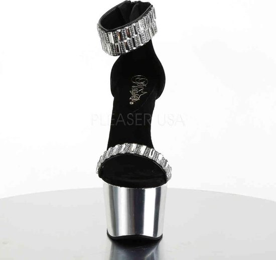 Pleaser Sandal avec bride à la cheville -42 Chaussures- ADORE-769RS US 12 Zwart/ Argenté