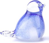 Glasobject vogel mini urn glas blauw/wit