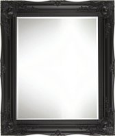 Klassieke Barok Spiegel Ethan Buitenmaat 66x76 cm Zwart - Spiegel met Barok lijst en ornamenten - Rechthoekige wandspiegel met haken