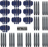 Darts Set - 10 Sets Ruthless Flights – darts flights – Blauw – plus 10 sets Dragon – darts shafts – medium