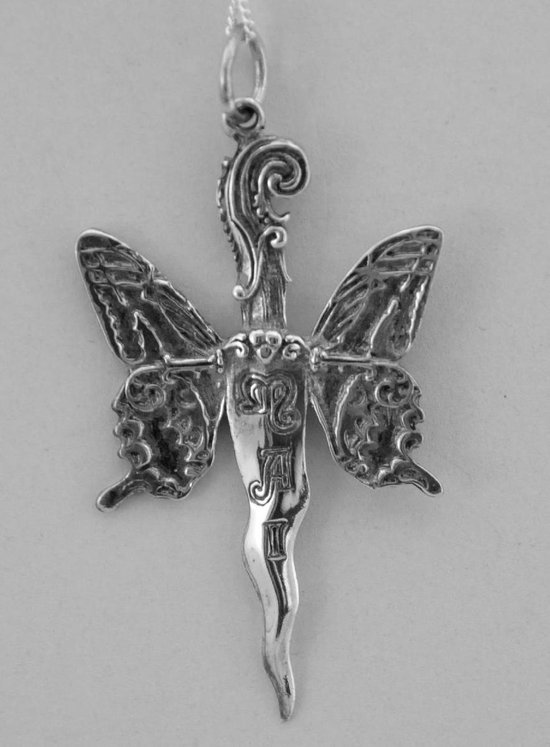zilveren hanger zwaard met vlinder