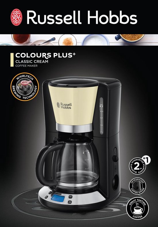 Instelbare functies voor type koffie - Russell Hobbs 24033-56 - Russell Hobbs 24033-56 Colours Plus+ Koffiezetapparaat met glazen kan - Creme