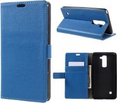 Litchi cover blauw wallet case hoesje LG Stylus 2
