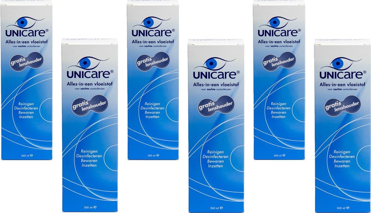 Goedkoopste Unicare 6 x 360 ml - lenzenvloeistof zachte contactlenzen - incl. 6 lenzendoosjes - voordeelverpakking