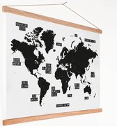 Carte du monde Zwart et blanc sur plaque scolaire Peinture 60x40 cm lattes plates - Affiche textile