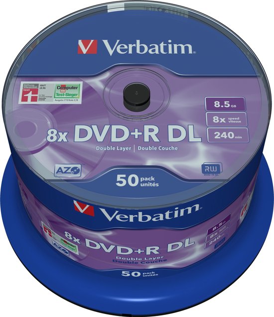 Verbatim DVD+R Double Layer 8x Matt Silver 50pk Spindle 8,5 Go DVD+R DL 50  pièce(s) | bol.com