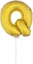 Gouden opblaas letter ballon Q op stokje 41 cm