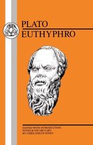 Boekomslag met de tekst "PLATO EUTHYPHRO" en een portret van Socrates.