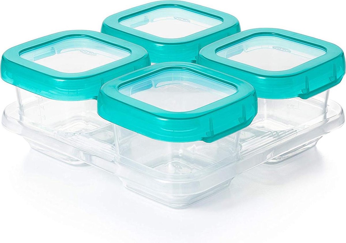 OXO tot Babyvoeding Diepvriesbakjes - Bewaarbakjes met deksel -4x180 ml- Teal