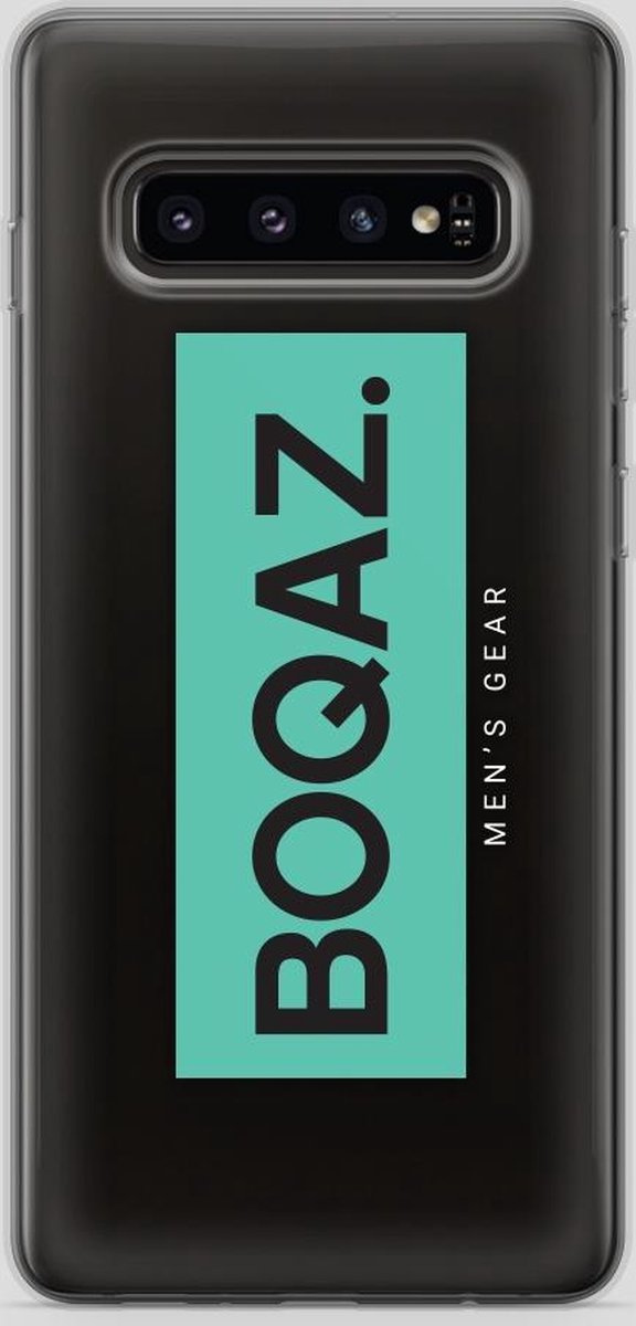 BOQAZ. Samsung Galaxy S10 Plus hoesje - Labelized Collection - Turquoise print BOQAZ