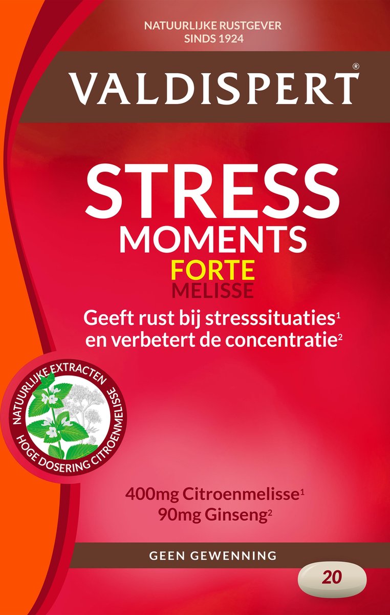 Valdispert Stress Moments Forte - Valeriaan, Citroenmelisse & Ginseng - 20 tabletten - Natuurlijke r