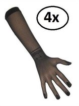 4x paar Nethandschoenen + vingers zwart lang - Festival thema feest party halloween