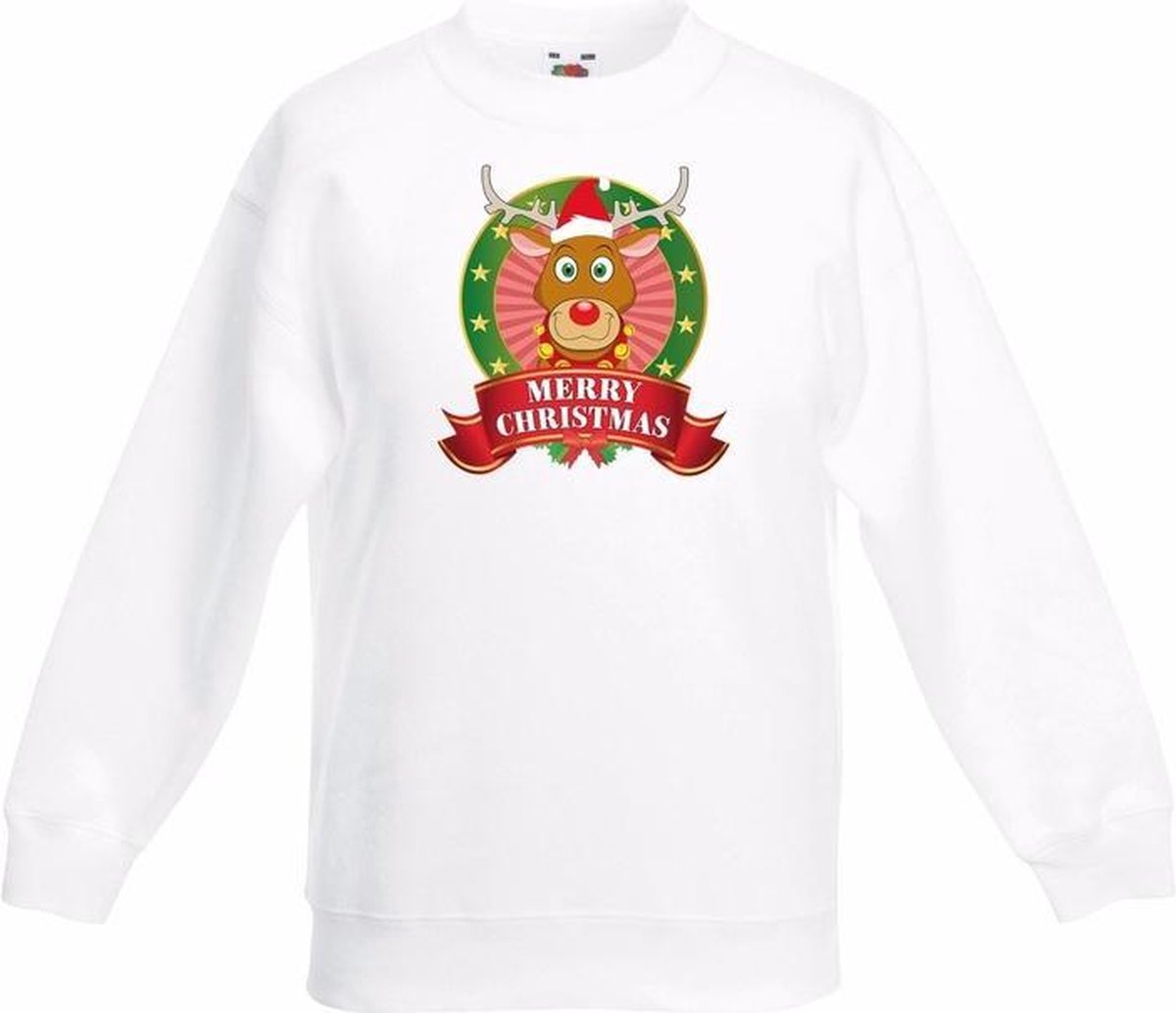 Kerst sweater voor kinderen met rendier Rudolf print - wit - jongens / meisjes sweater 5-6 jaar (110/116)