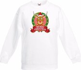 Kerst sweater voor kinderen met rendier Rudolf print - wit - jongens / meisjes sweater 5-6 jaar (110/116)