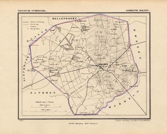 Historische kaart, plattegrond van gemeente Holten in Overijssel uit 1867 door Kuyper van Kaartcadeau.com