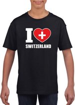 Zwart I love Zwitserland fan shirt kinderen M (134-140)
