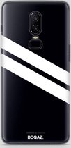 BOQAZ. OnePlus 6 hoesje - schuine strepen wit