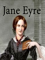 Jane Eyre, une illustration d'une femme aux cheveux bruns, un nœud au cou et tenant un livre.