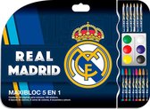 Real Madrid - Maxiblok 5 in 1 - Etui - Schrijfgerei - Kleurpaten & Stickers