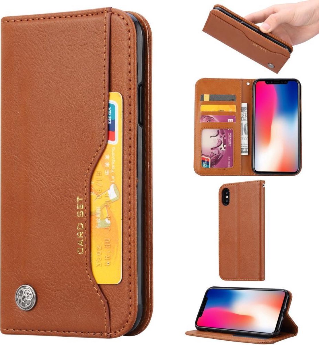 Apple iPhone XS Max Portemonnee Hoesje Pasjeshouder Bruin