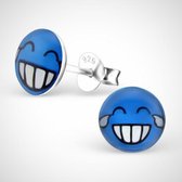 Smiley lach 925 sterling zilver oorstekers - blauw