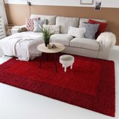 Hoogpolig vloerkleed shaggy Trend lijstmotief - rood 300x400 cm