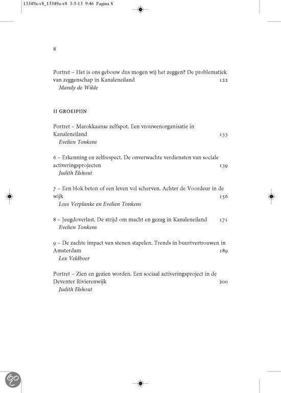 Paginainhoudsopgave met de titel "INLEIDING" en een lijst met hoofdstukken, waaronder portretten en onderzoek naar sociale projecten.