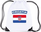 Kroatie nylon rijgkoord rugzak/ sporttas wit met Kroatische vlag