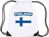 Finland nylon rijgkoord rugzak/ sporttas wit met Finse vlag