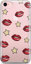 Casimoda® hoesje - Geschikt voor iPhone 8 / 7 - Lips & Stars - Siliconen/TPU telefoonhoesje - Backcover - Transparant - Rood
