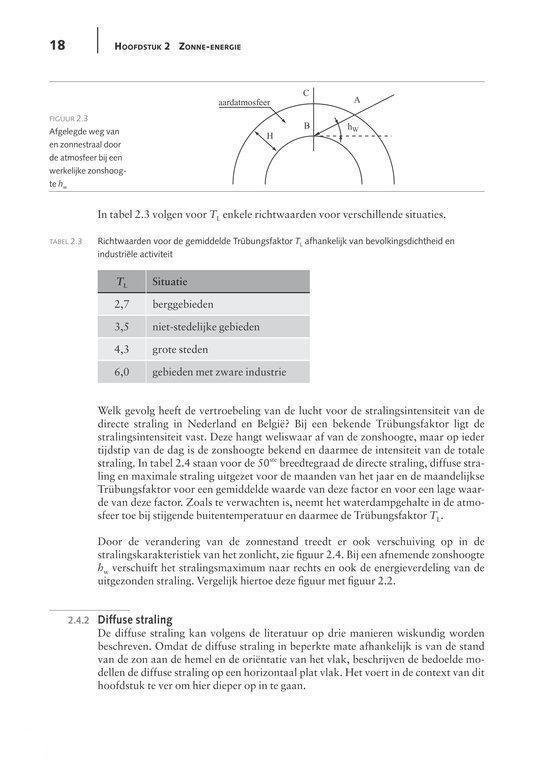 Figuur 2.3: Afbeelding van atmosferische straling en een tabel met richtwaarden voor de stralingsintensiteit.