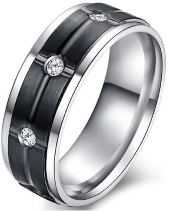 Schitterende Titanium Ring met 8 Zirkonia Steentjes | Damesring | Herenring | mm.