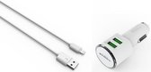 Xssive Duo Dual USB Autolader voor Apple iPhone 5 / iPhone 5s / iPhone SE met Lightning Kabel 3400mA met 2 poorten
