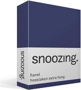Snoozing - Flanel - Hoeslaken - Extra Hoog - Eenpersoons - 80/90x200 cm - Navy