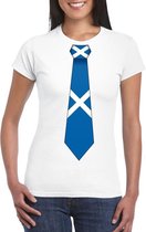 Wit t-shirt met Schotland vlag stropdas dames M