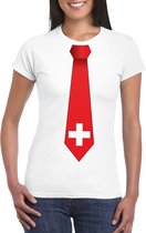 Wit t-shirt met Zwitserland vlag stropdas dames L