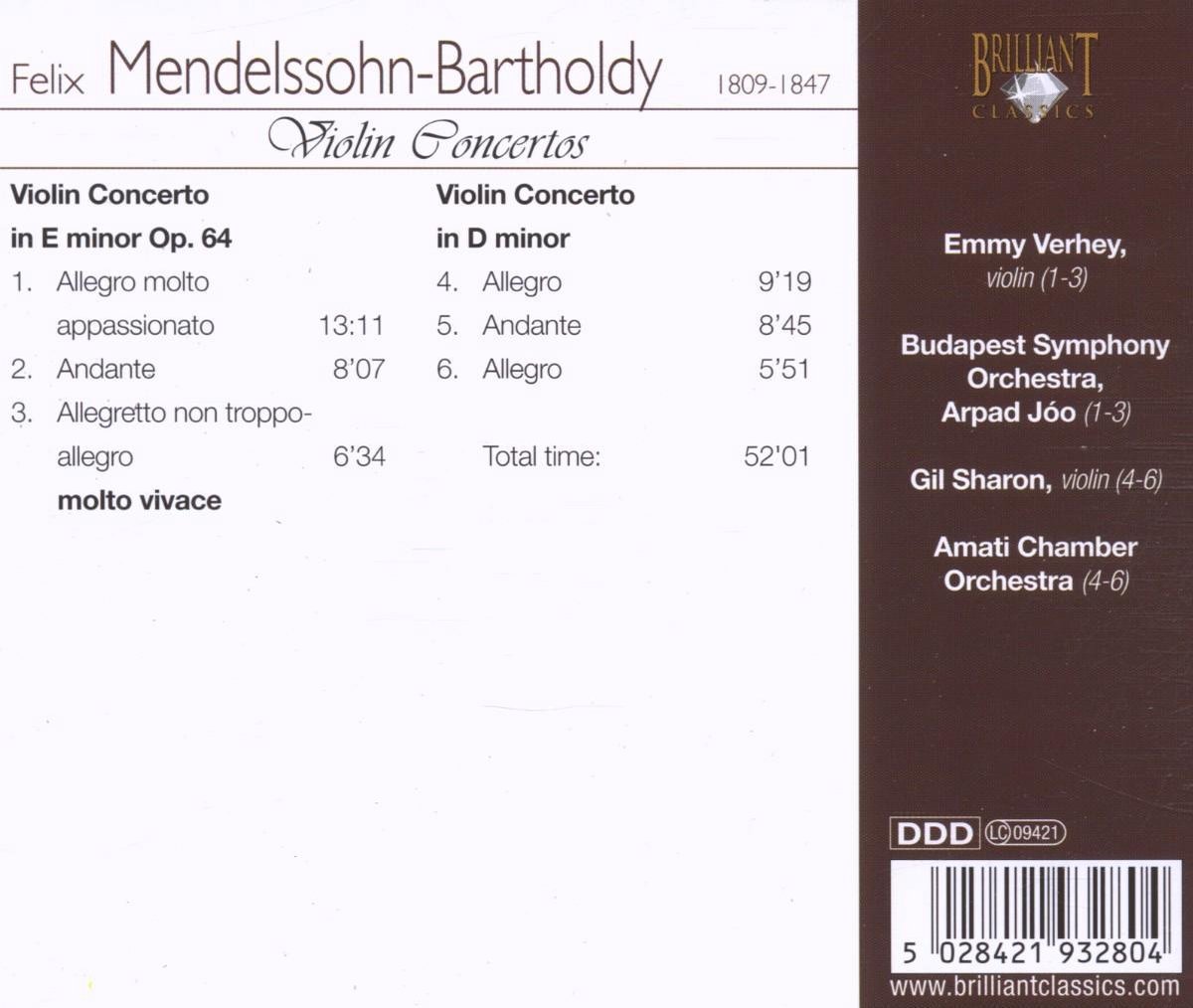 Violin Concertos, Emmy Verhey CD (album) Muziek