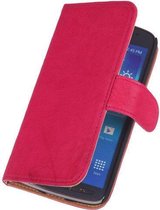 Polar Echt Lederen HTC Desire 210 Bookstyle Wallet Hoesje Fuchsia - Cover Flip Case Hoes