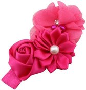 Haarband Baby - 3 bloemen - Donker Roze