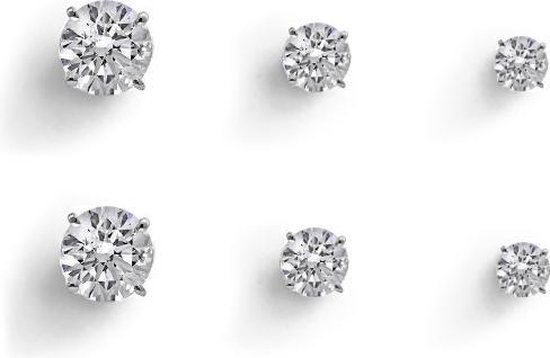 Stud Diamond Knopjes Oorbellen | Swarovski Elements | Set van 3 paar | Fashion Favorite - Transparant