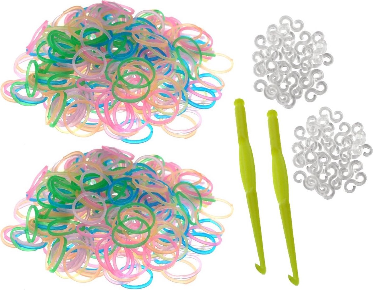 600 Loom Bands met 2 weefhaken en S-clips multicolour