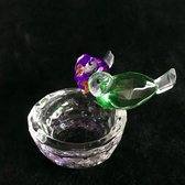 kristal -glas- vogel . Leuke kristallen groene en paarse vogeltjes op een vogelnestje. 10x6.5x6.5cm Perfect en exquise kristal glas ambachtelijk handgemaakt.