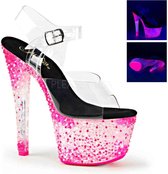 Pleaser Sandaal met enkelband, Paaldans schoenen -36 Shoes- CRYSTALIZE-308PS Paaldans schoenen Roze/Transparant