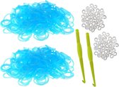 600 Glow in the Dark Loom Bands met 2 weefhaken en S-clips licht blauw