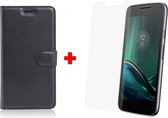 Motorola Moto G4 Play zwart agenda hoesje + Glas screenprotector
