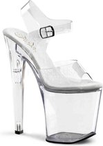 Pleaser Sandaal met enkelband, Paaldans schoenen -44 Shoes- XTREME-808 Paaldans schoenen Transparant/Zilverkleurig