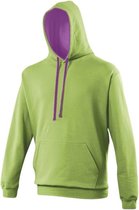 Hooded sweater lime met paars M